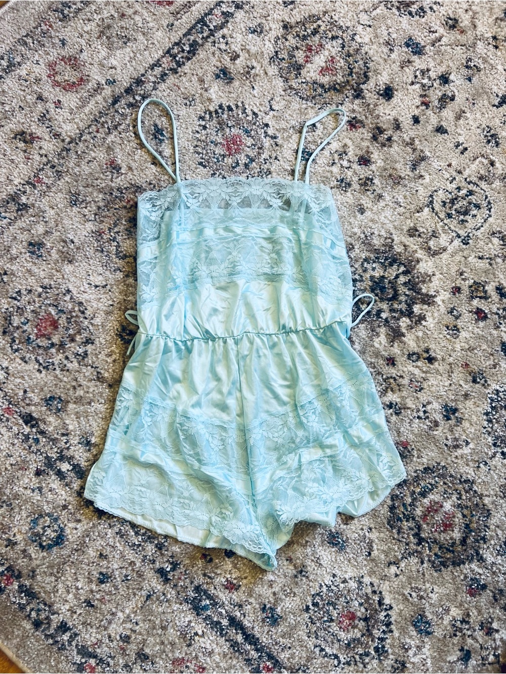 Texsheen Vintage Lingerie Light Blue Lace-Trim Size Large